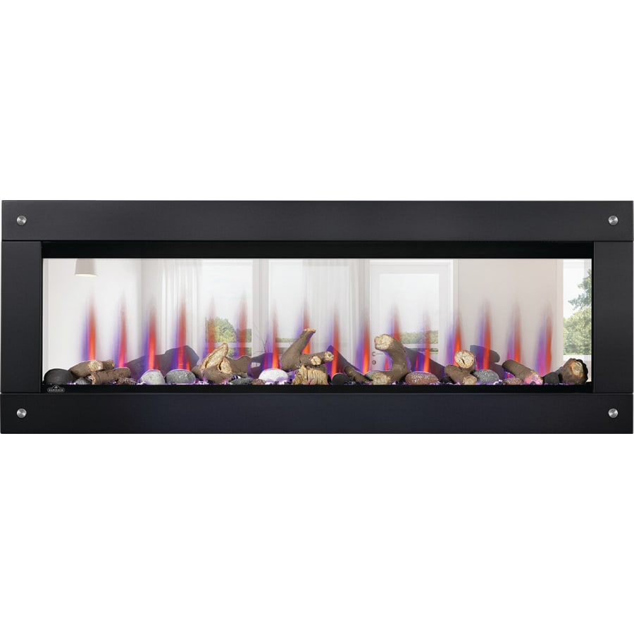 Purple/Pink Flames w/ Rock & Log Media Transparent Glass